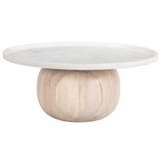 White and natural Zuo Savona coffee table with sleek design, featuring a modern blend of wood and white finish.
