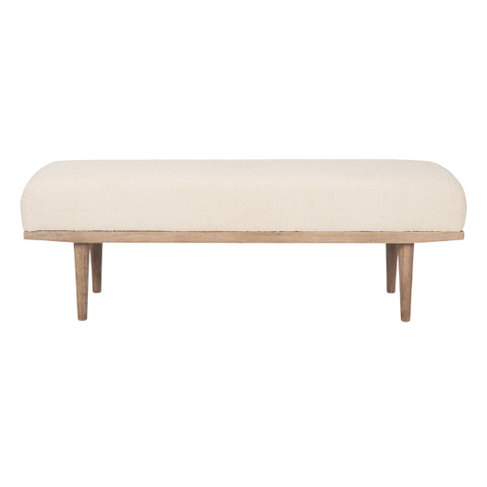 Shae Brown Wood w/ Oatmeal Fabric Bench - Elite Maison