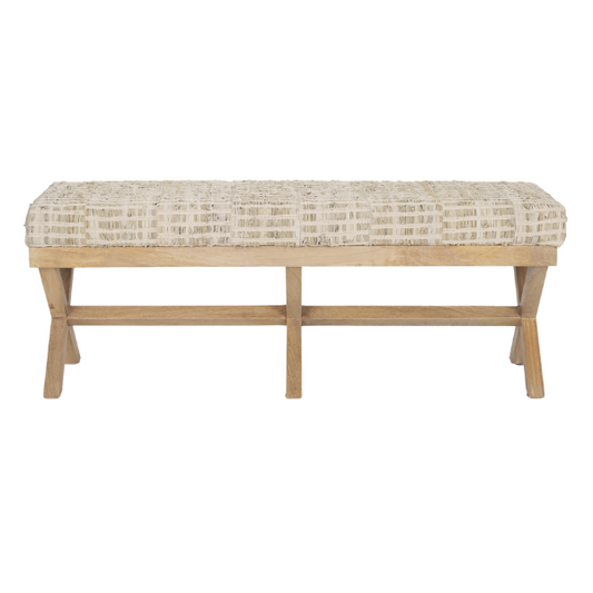 Solis II Brown Base Beige Woven Leather Accent Bench - Elite Maison