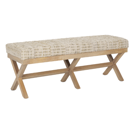 Solis II Brown Base Beige Woven Leather Accent Bench - Elite Maison