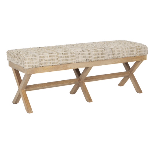 Solis II Brown Base Beige Woven Leather Accent Bench