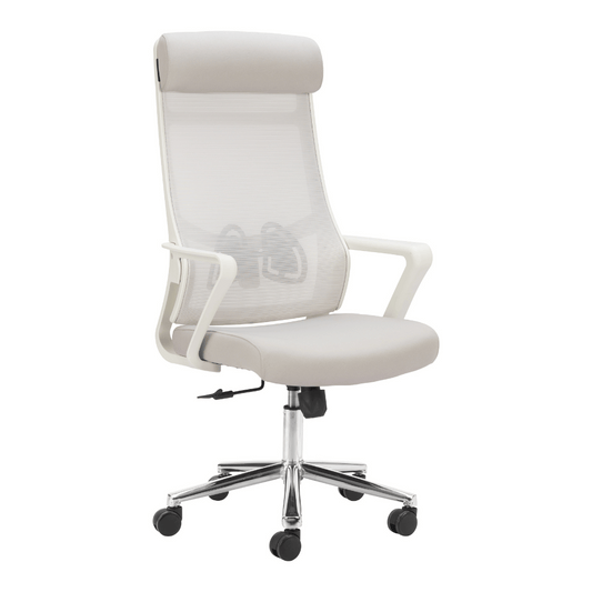 Light gray Zuo Jett high back office chair with ergonomic design and padded seat for focused comfort and support.
